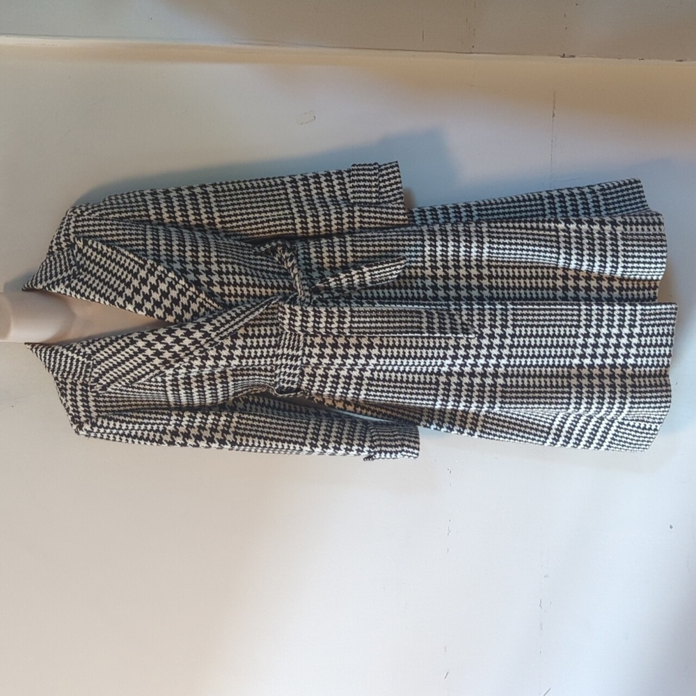 J.Crew Wool Blend Houndstooth Check Belted Wrap Trench Coat Classic 8 - Picture 2 of 16